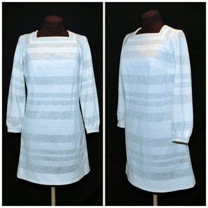 VTG Norman Wiatt Knits Silver White Striped Dress